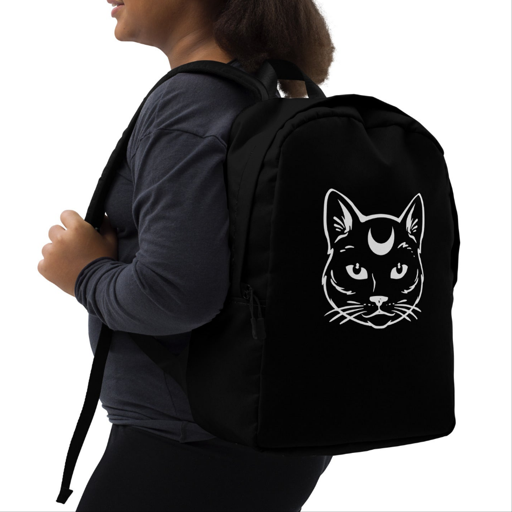 Black Celestial Cat Minimalist Backpack