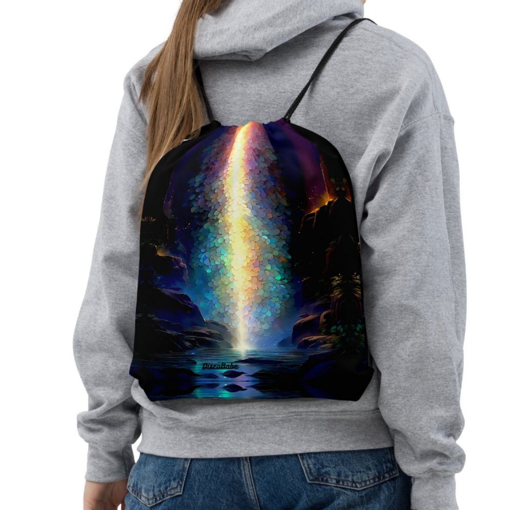 Rainbow Galaxy Mystic Waterfalls Drawstring Bag