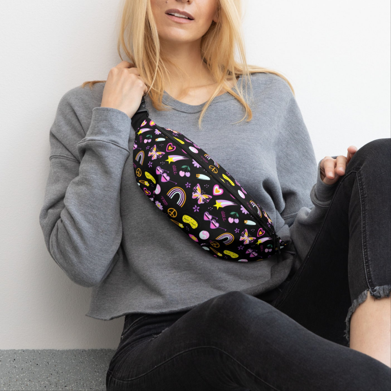 Black Rainbow Star Fanny Pack