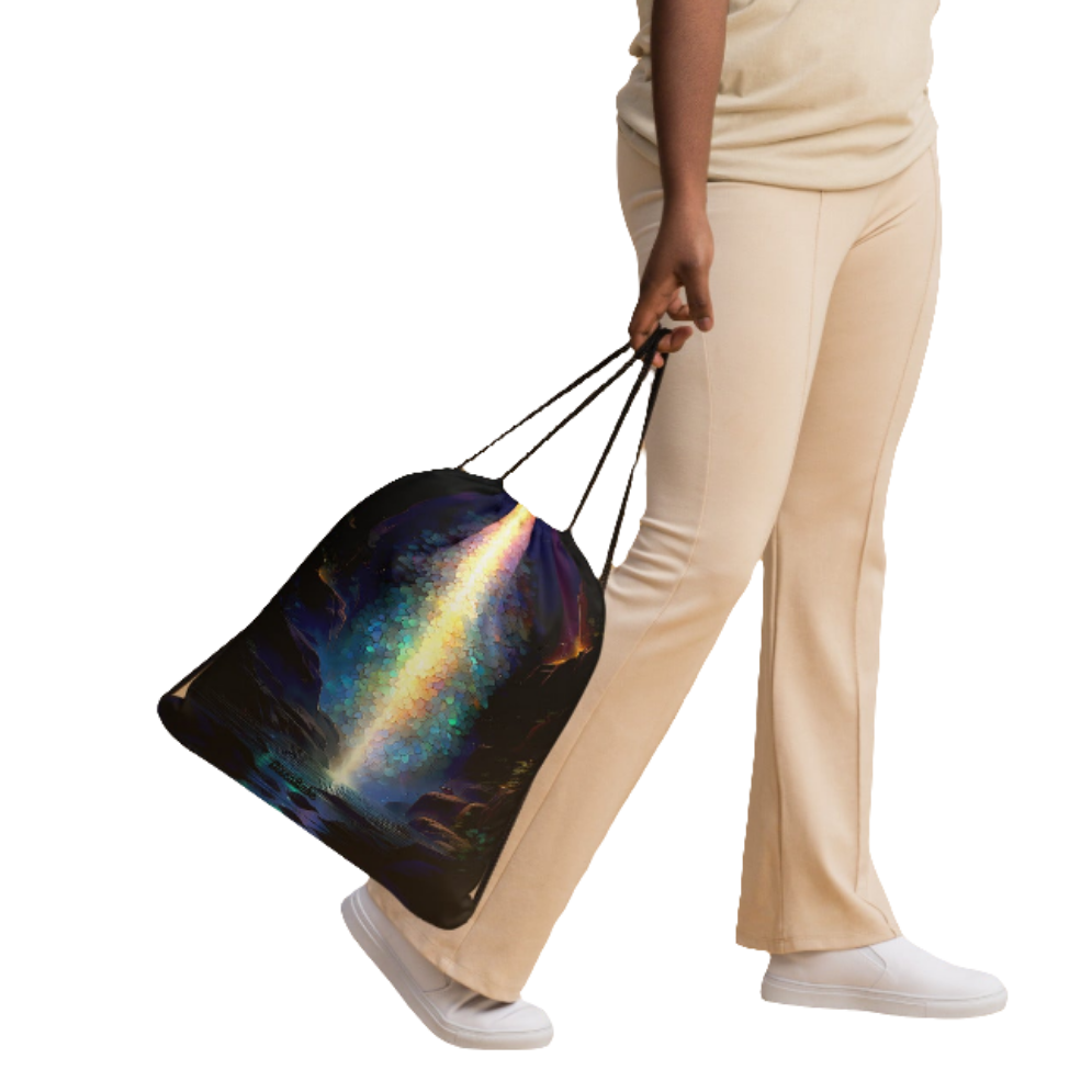 Rainbow Galaxy Mystic Waterfalls Drawstring Bag