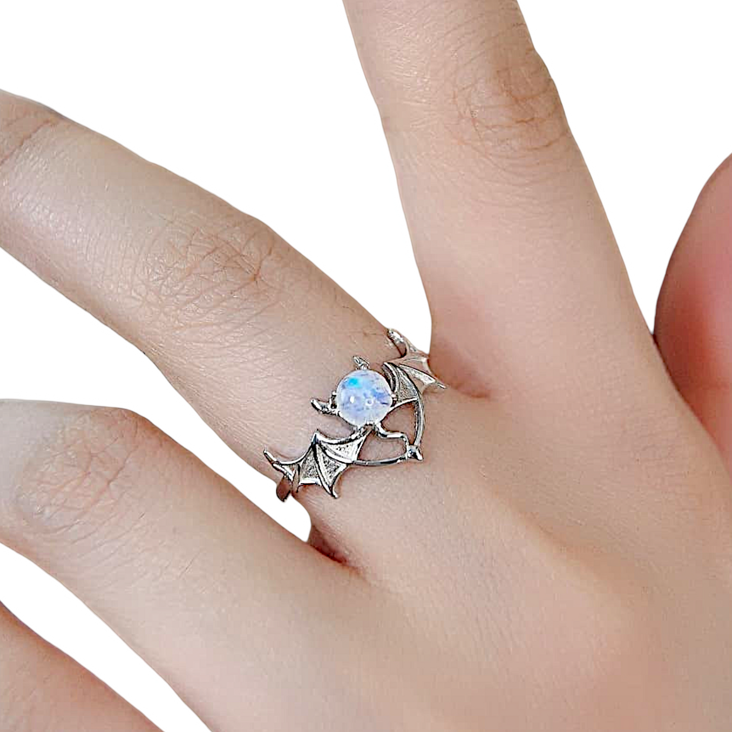 Sterling Silver Moonstone Bat Ring