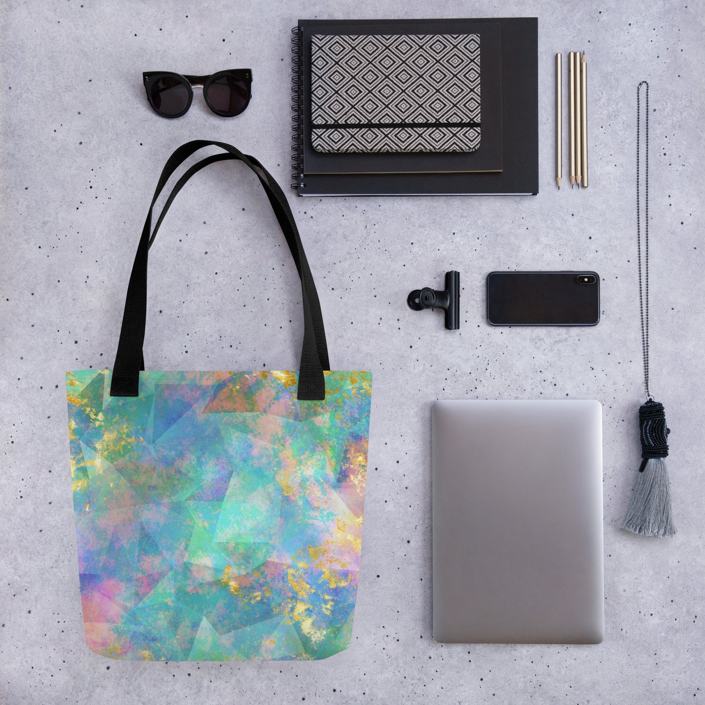 Neon Fractal Geometric All Over Print Tote Bag