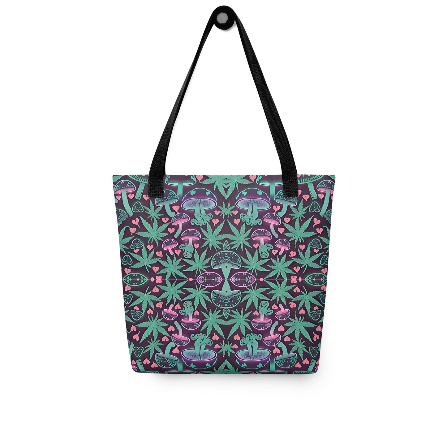 Neon Pink & Green 420 Mushroom All Over Print Tote Bag