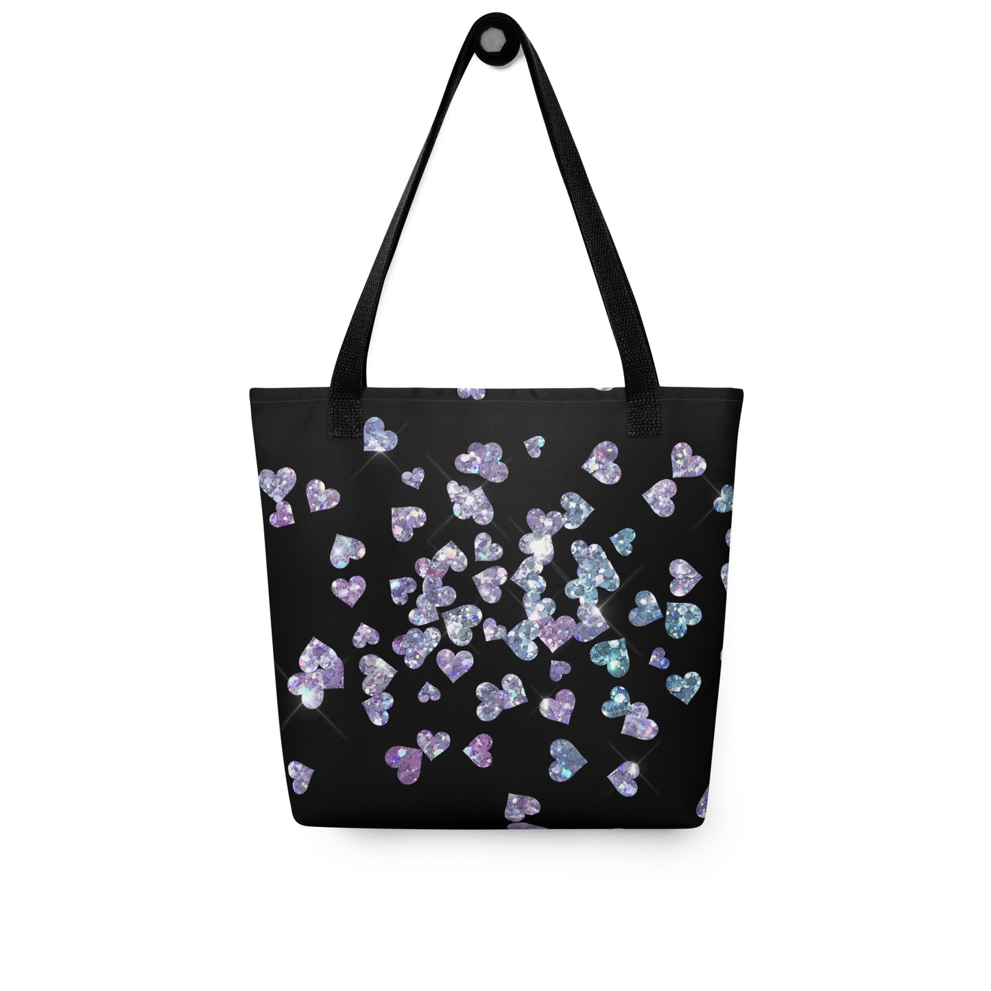 Black Heart Glitter All Over Print Tote Bag