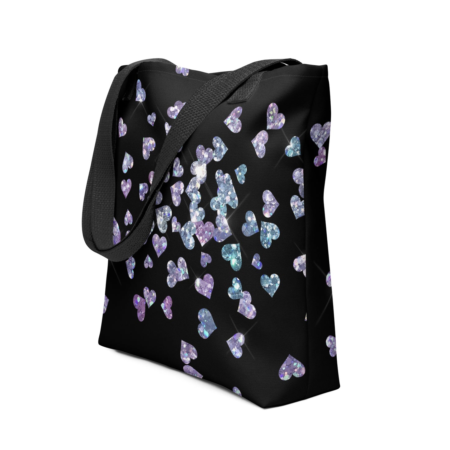 Black Heart Glitter All Over Print Tote Bag