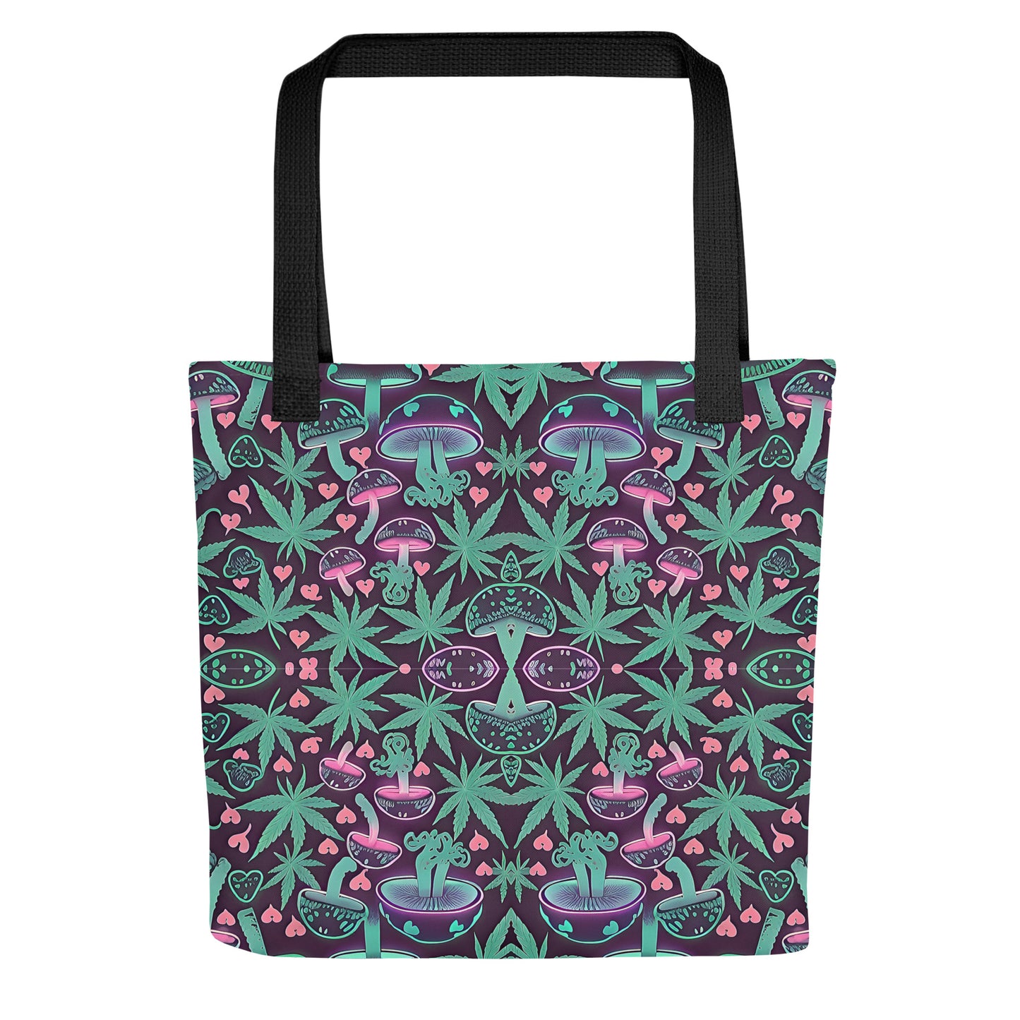 Neon Pink & Green 420 Mushroom All Over Print Tote Bag