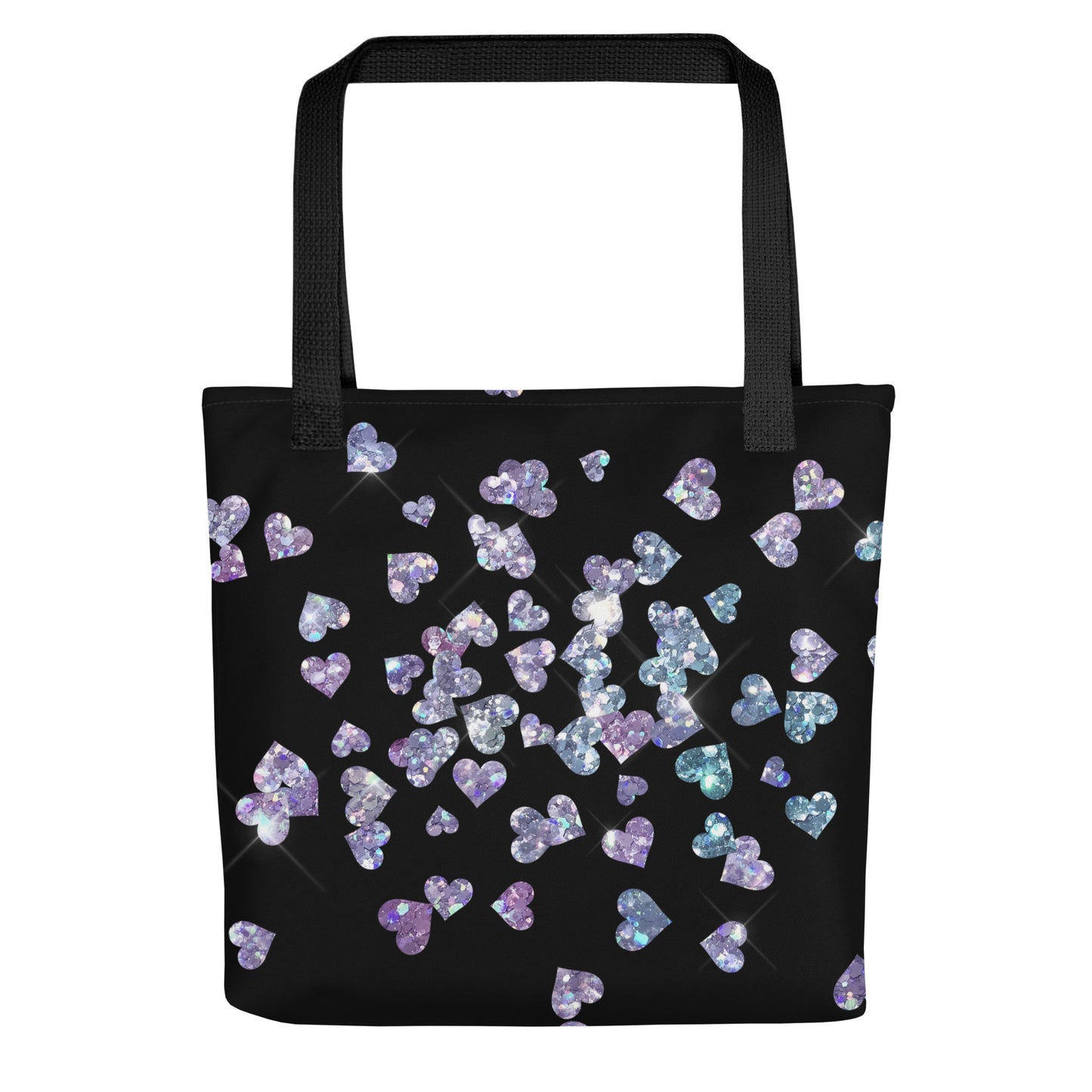 Black Heart Glitter All Over Print Tote Bag