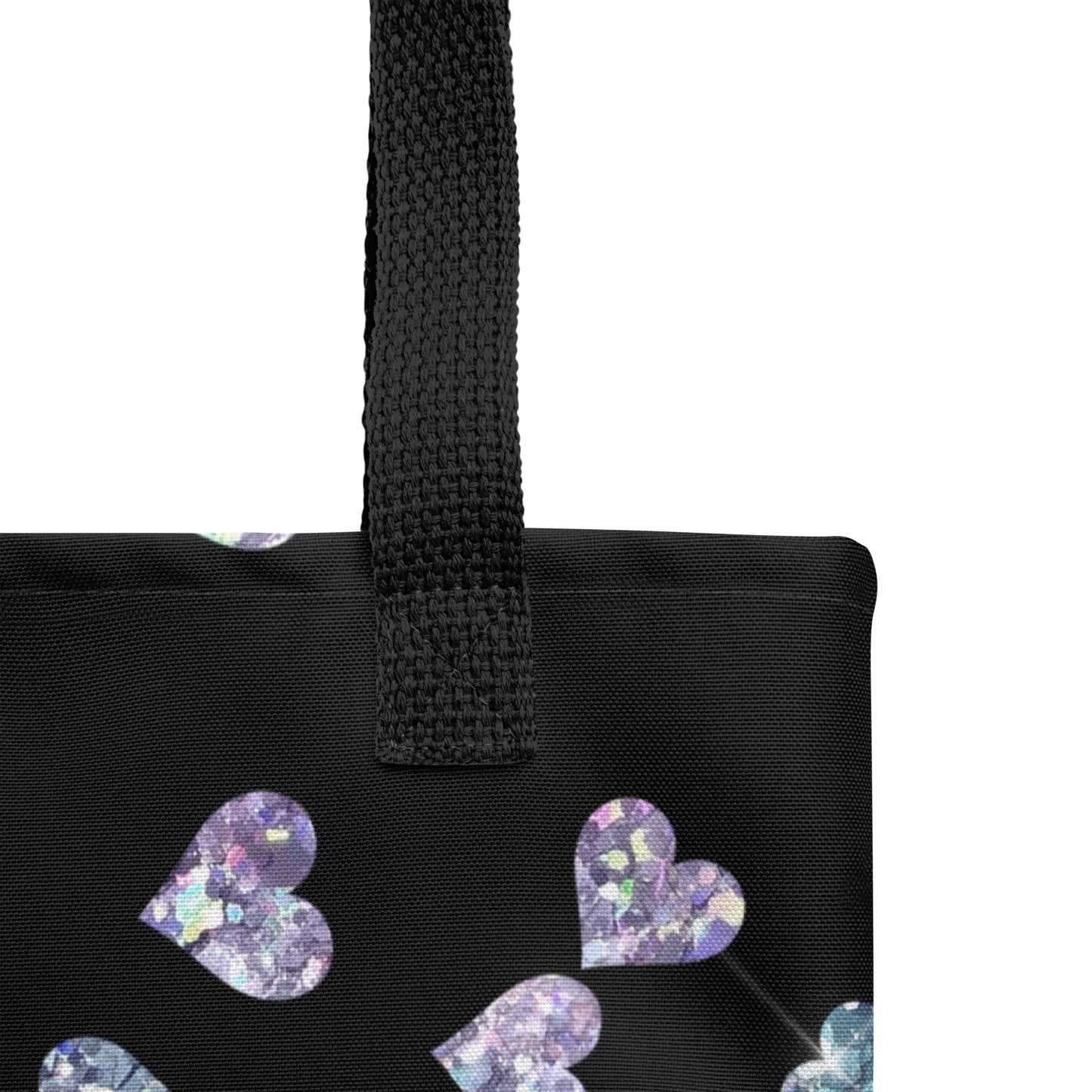 Black Heart Glitter All Over Print Tote Bag