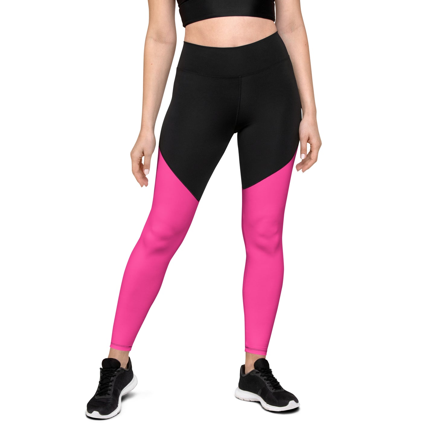 Neon Pink & Black Sports Leggings with Pocket