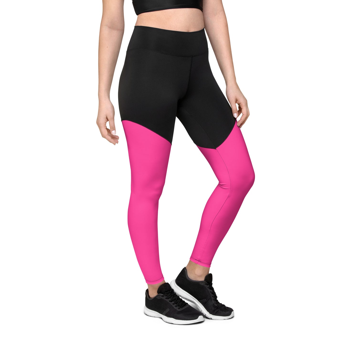 Neon Pink & Black Sports Leggings with Pocket