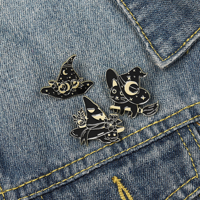 Black Cat Witch Hat Pins