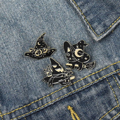 Black Cat Witch Hat Pins