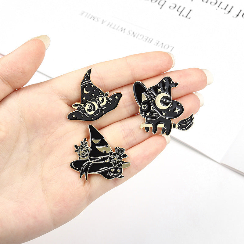 Black Cat Witch Hat Pins