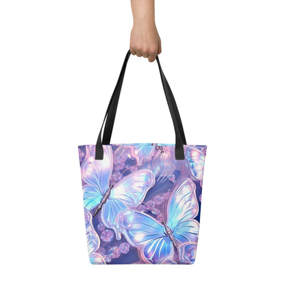 Purple Holographic Butterfly All Over Print Tote Bag