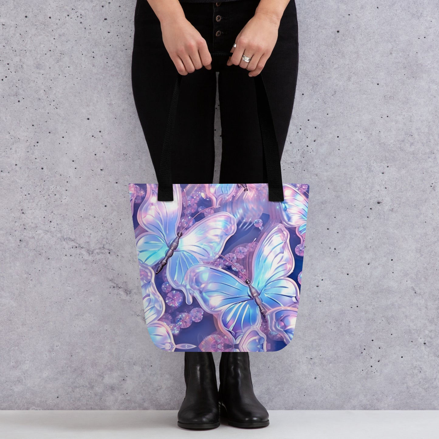 Purple Holographic Butterfly All Over Print Tote Bag