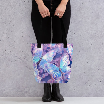 Purple Holographic Butterfly All Over Print Tote Bag