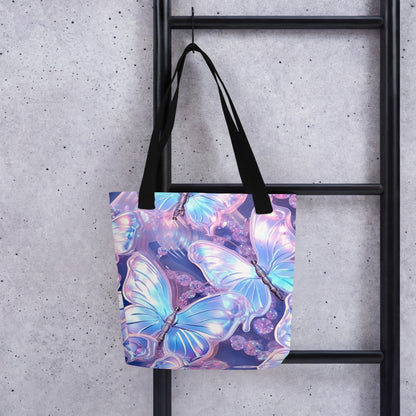 Purple Holographic Butterfly All Over Print Tote Bag