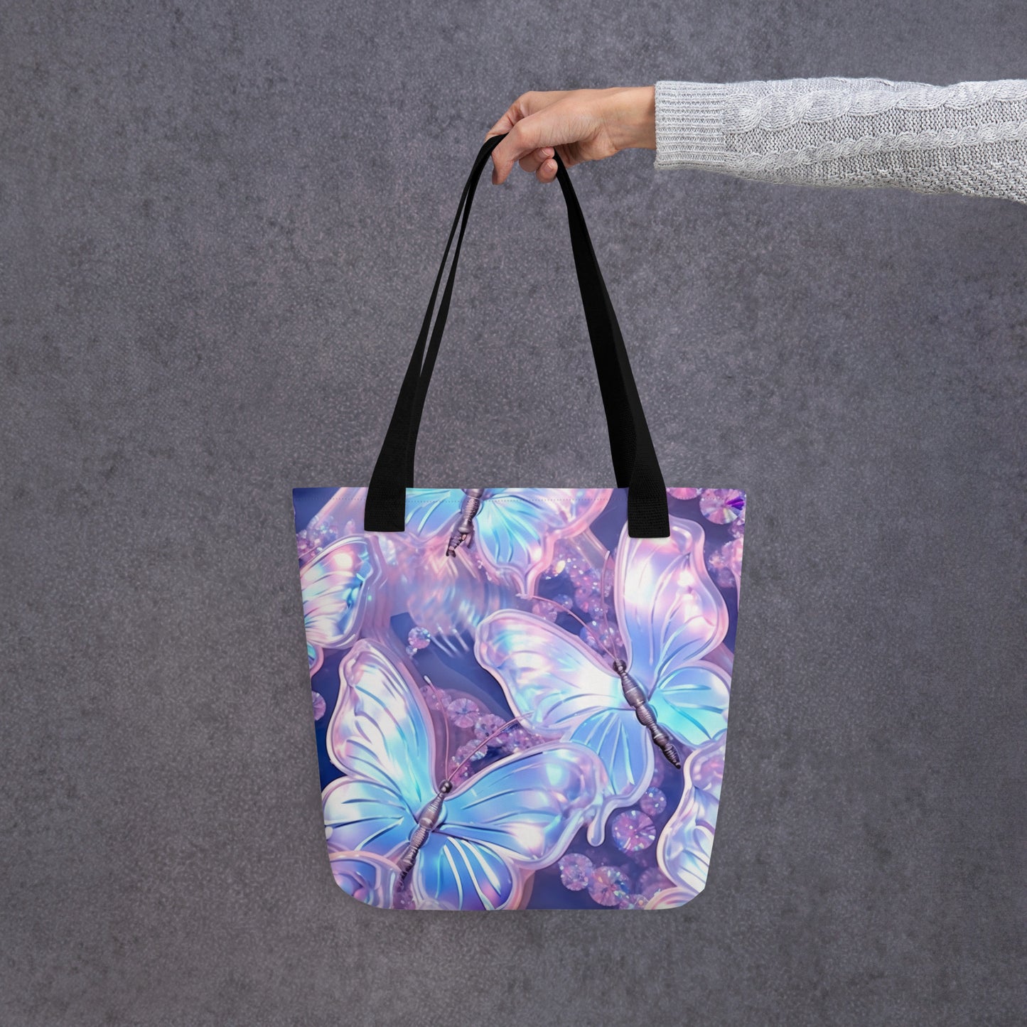 Purple Holographic Butterfly All Over Print Tote Bag