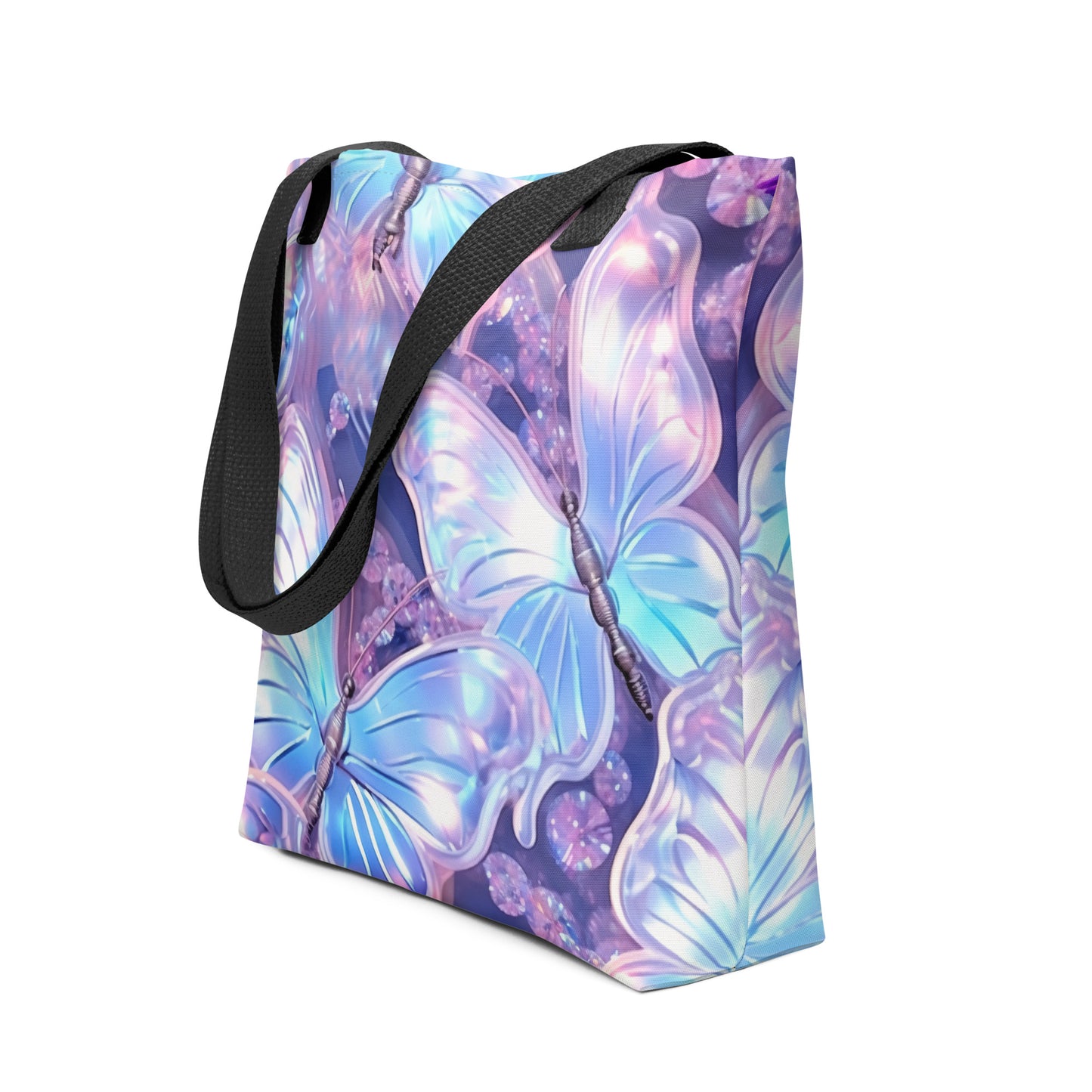 Purple Holographic Butterfly All Over Print Tote Bag