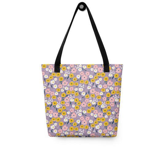 Purple Flower Floral Tote BagAll Over Print Tote Bag