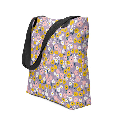 Purple Flower Floral Tote BagAll Over Print Tote Bag