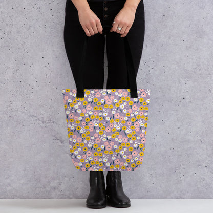 Purple Flower Floral Tote BagAll Over Print Tote Bag
