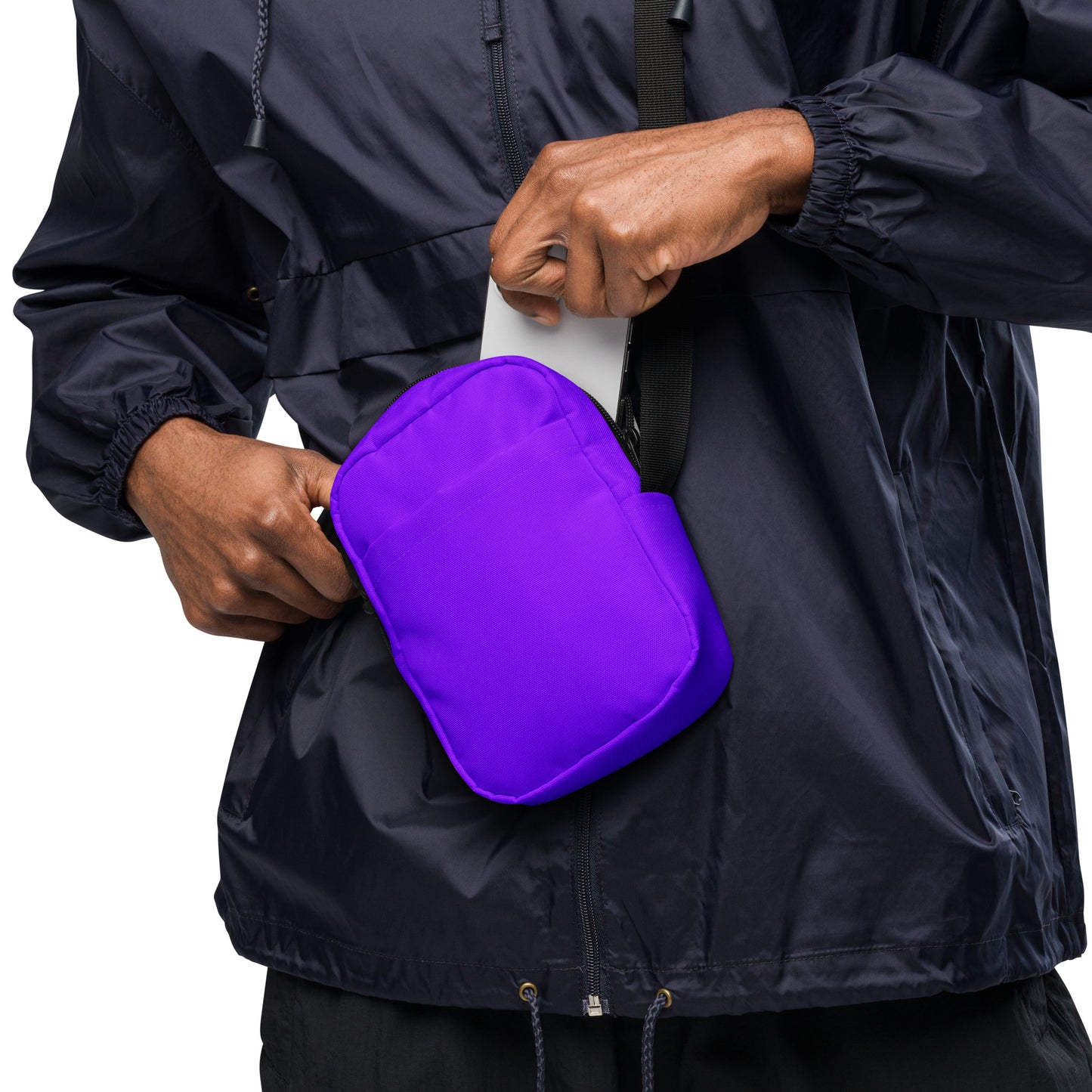 Neon Purple Striped Utility Crossbody Bag
