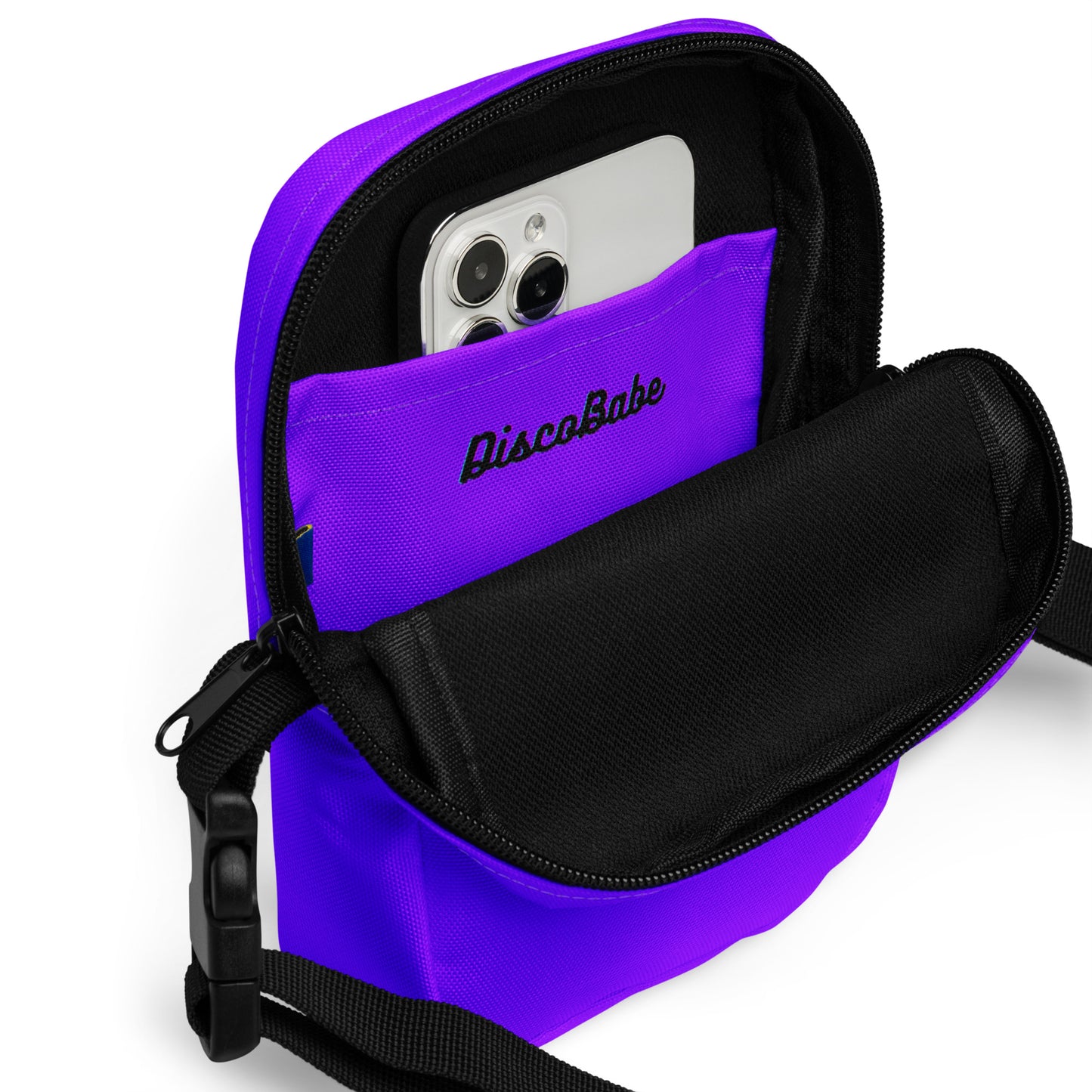 Neon Purple Striped Utility Crossbody Bag
