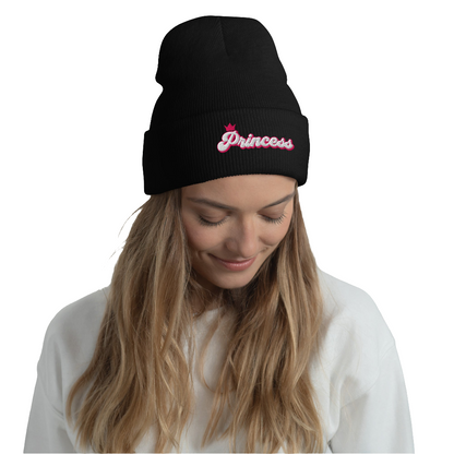 Princess Pink Embroidered Cuffed Beanie