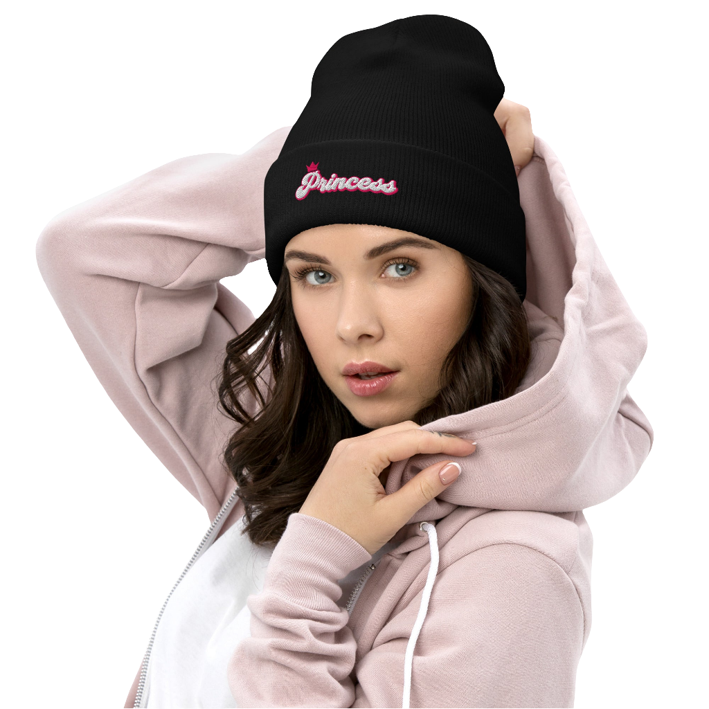 Princess Pink Embroidered Cuffed Beanie