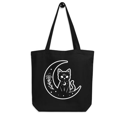 Organic Cotton Crescent Moon Cat Tote Bag