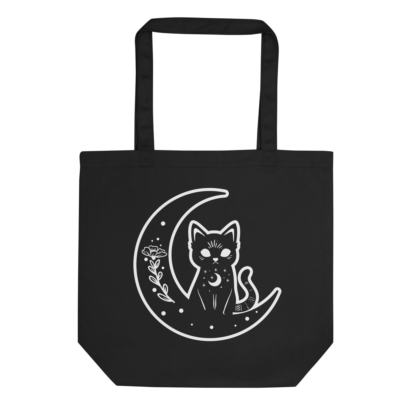 Organic Cotton Crescent Moon Cat Tote Bag