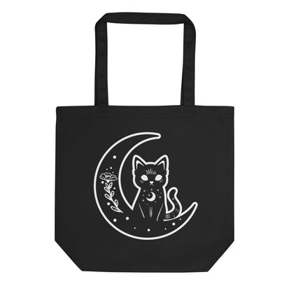 Organic Cotton Crescent Moon Cat Tote Bag
