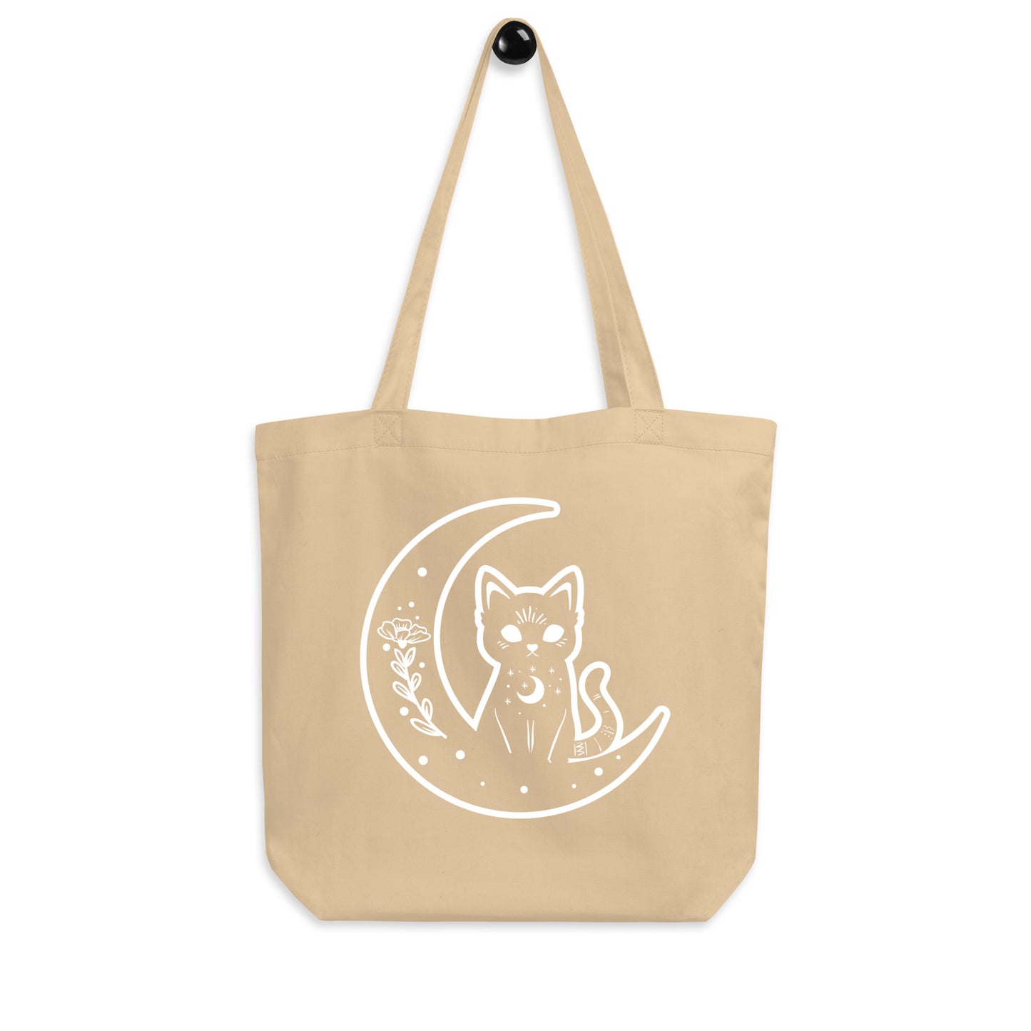 Organic Cotton Crescent Moon Cat Tote Bag