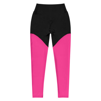 Neon Pink & Black Sports Leggings with Pocket