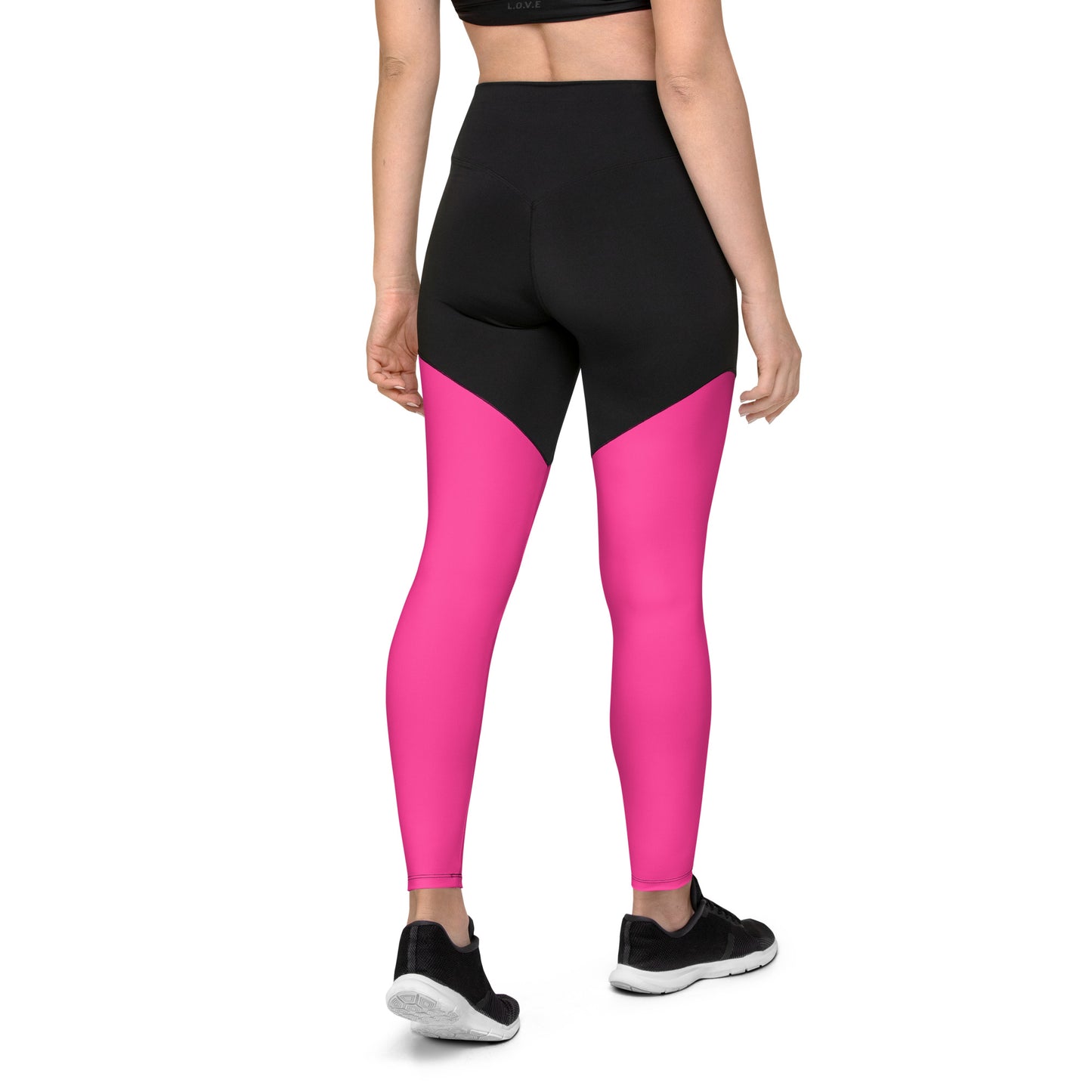 Neon Pink & Black Sports Leggings with Pocket