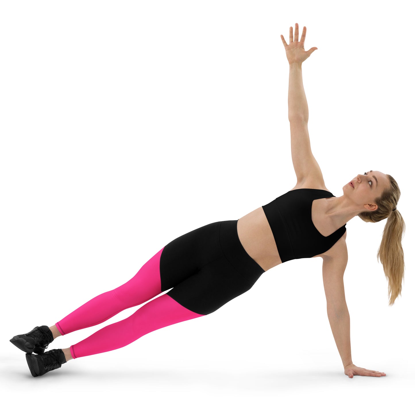 Neon Pink & Black Sports Leggings with Pocket