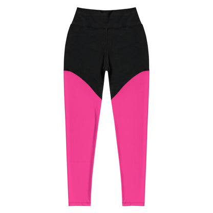 Neon Pink & Black Sports Leggings with Pocket