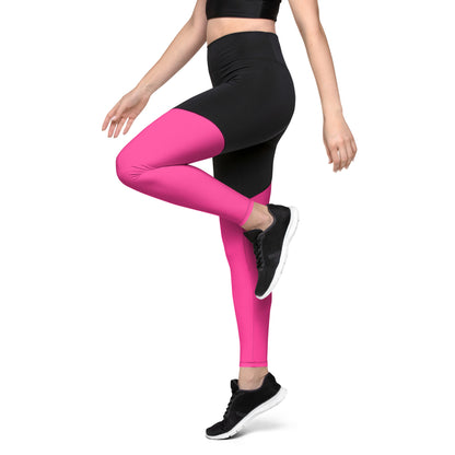 Neon Pink & Black Sports Leggings with Pocket