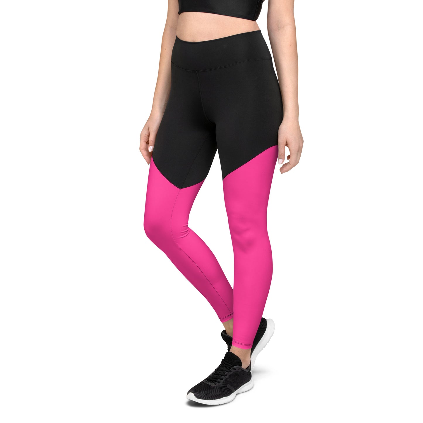 Neon Pink & Black Sports Leggings with Pocket
