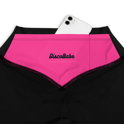 Neon Pink & Black Sports Leggings with Pocket