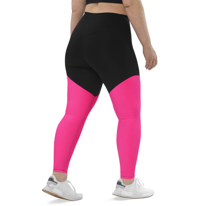 Neon Pink & Black Sports Leggings with Pocket