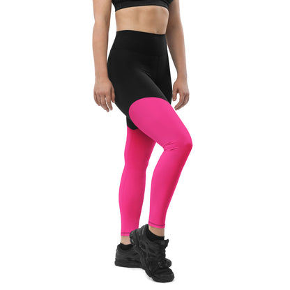 Neon Pink & Black Sports Leggings with Pocket